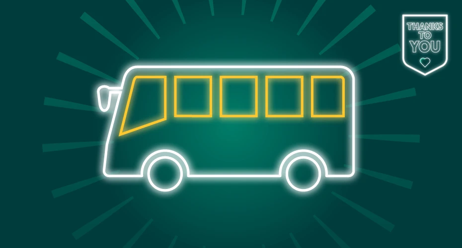 graphic of a bus on a green background