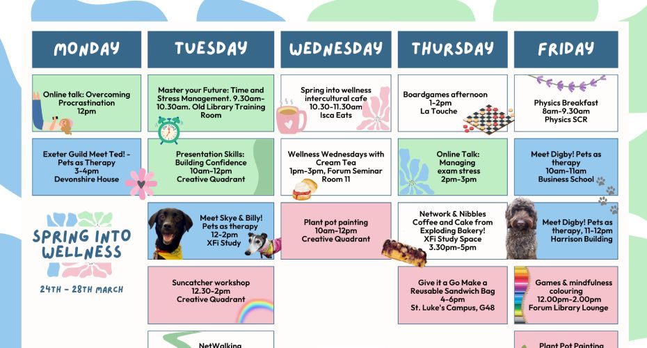Screenshot of the schedule for the upcoming spring into wellness 2025.