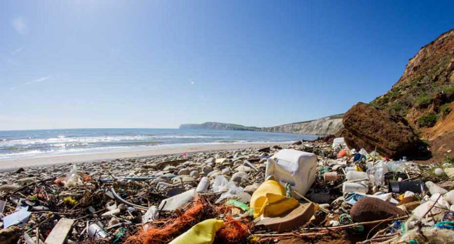 Close up of rubbish on a beach