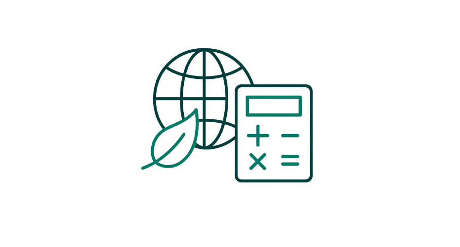 A calculator next to a globe featuring a green leaf, symbolising the intersection of finance and environmental awareness.
