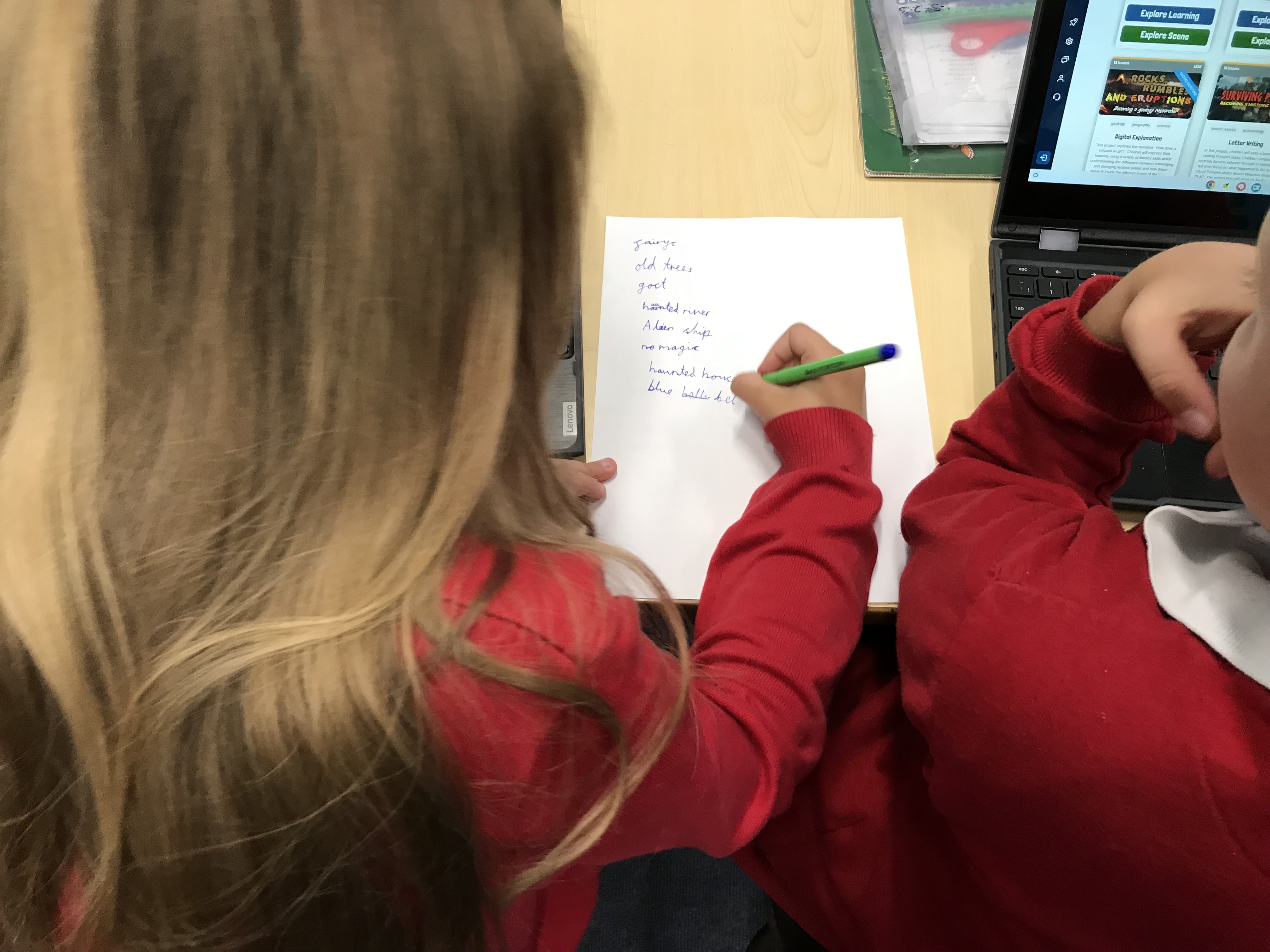 Children listening and listing ideas